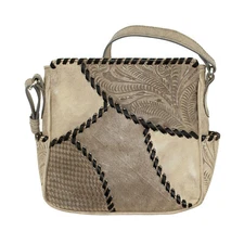 American West Womens Gypsy Patch Sand Leather Crossbody Bag OS