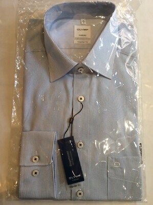 Olymp Tendenz Cotton L/S Blue Stripe Shirt Regular Fit BNWT