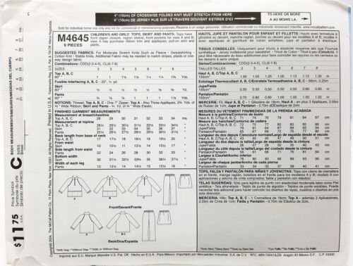 Mädchen Fleece Oberteil Pull On Rock Hose Schnittmuster M4645 Gr. 2 3 4 5 Neu - Bild 2 von 3