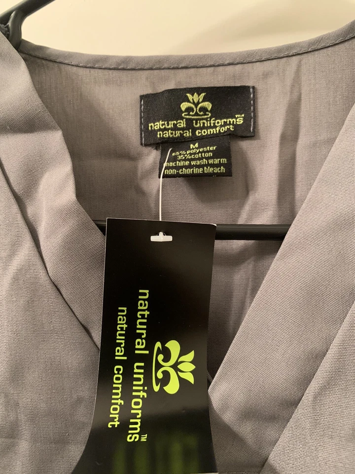 1pc Natural Uniforms Adult Scrub Top V-Neck Nurse Medical Size Medium Gray - Image 3 of 4