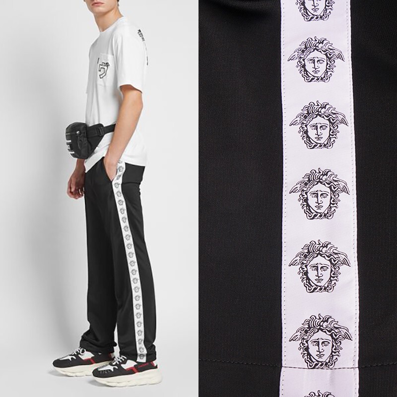 XL NEW $895 VERSACE Men's Black MEDUSA HEAD LOGO SIDE STRIPE Track