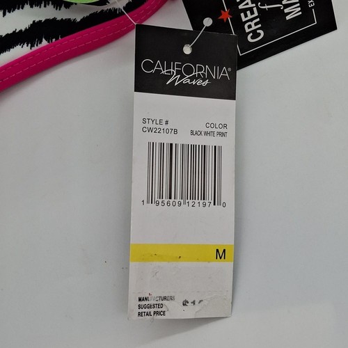 California Waves Bikini Bottom Juniors Medium Zebra Print Hipster Black White M - Picture 7 of 7