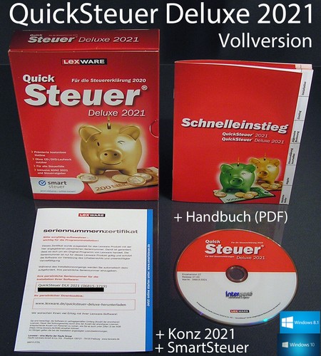 Lexware QuickSteuer Deluxe 2021 version complète boîte CD manuel + concert année fiscale 2020