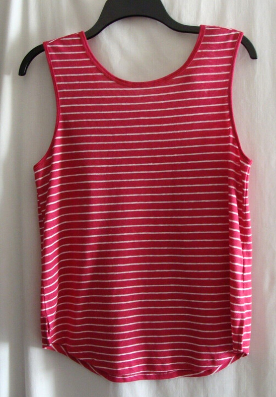 OLD NAVY Dark Pink & White STRIPE LINEN Blend Tie-Back TANK Top Sz XS