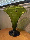 Vintage Blenko Hand Blown Glass Green & blue Fan Vase
