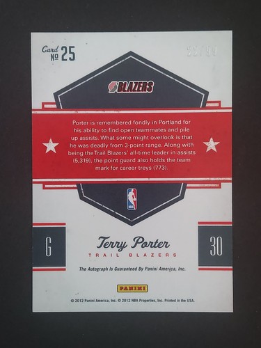 2012-13 Panini Prestige Old School Terry Porter /99 On Card Auto BLAZERS - Picture 2 of 2