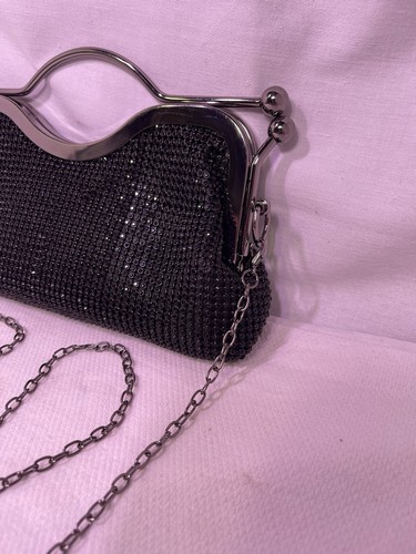 Like Dreams Black Evening Clutch With Rhinestone Sequins & Chain - Picture 2 of 8