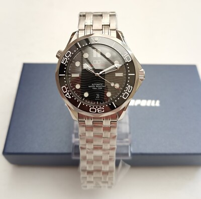 NIB DWAYNE CAMPBELL 5034 BLACK WAVE ALL STEEL AUTO DIVE WATCH