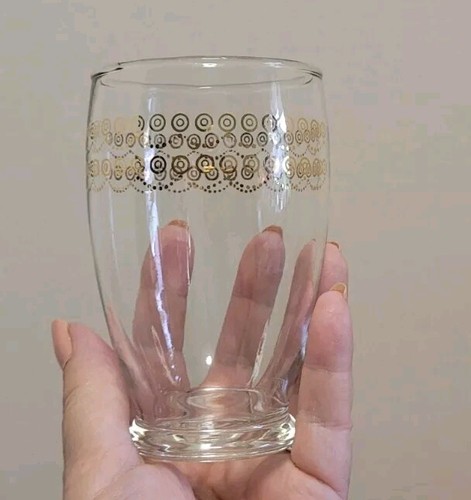 4 Pc Set MCM Gold Circle Band clear Tumbler Water Drinking Glass 4 1/4" tall - Picture 2 of 4