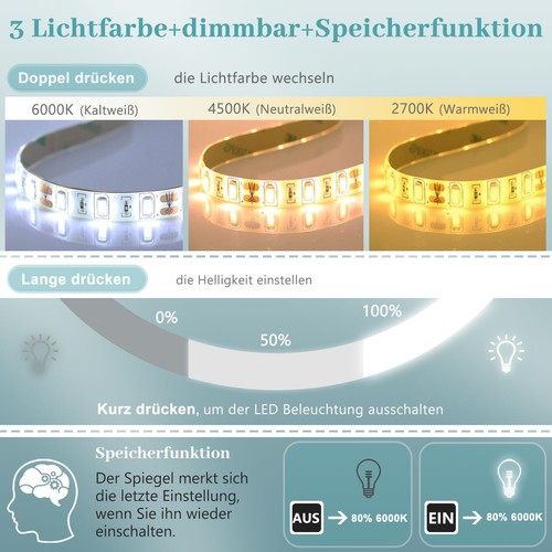 Badspiegel LED Badezimmerspiegel Beschlagfrei Wandspiegel 70-120 cm - Bild 5 von 36