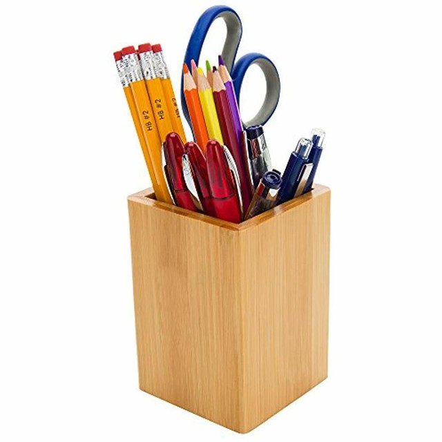 Bamboo Wood Desk Pen Pencil Holder Cup Stand Square Creative Small Bamboo Wood Desk Pen Pencil Holder Cup