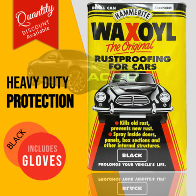 Hammerite Waxoyl SCHWARZ Auto Unterboden Versiegelung Rostschutz Behandlung 5 LITER + Glv