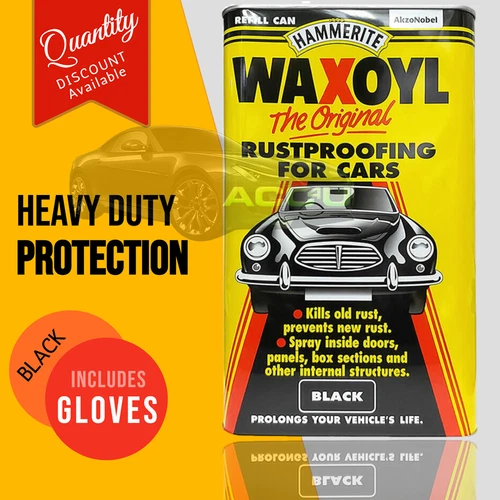 Hammerite Waxoyl BLACK Car Underbody Seal Rust Proofing Treatment 5 LITRE+Glv