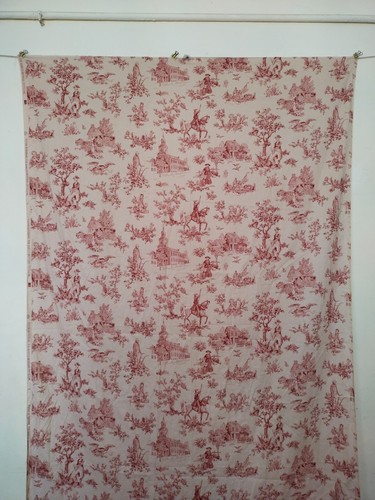 vintage gorgeous french Toile de jouy linen red textile fabric fragment itm653 - Picture 4 of 13