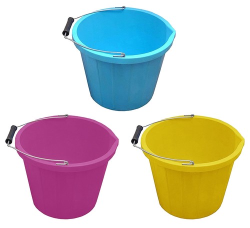 3 x Plastic Bucket 3 Gallons 14L Strong Heavy Duty Water/Feed Storage Handle - Picture 25 of 26