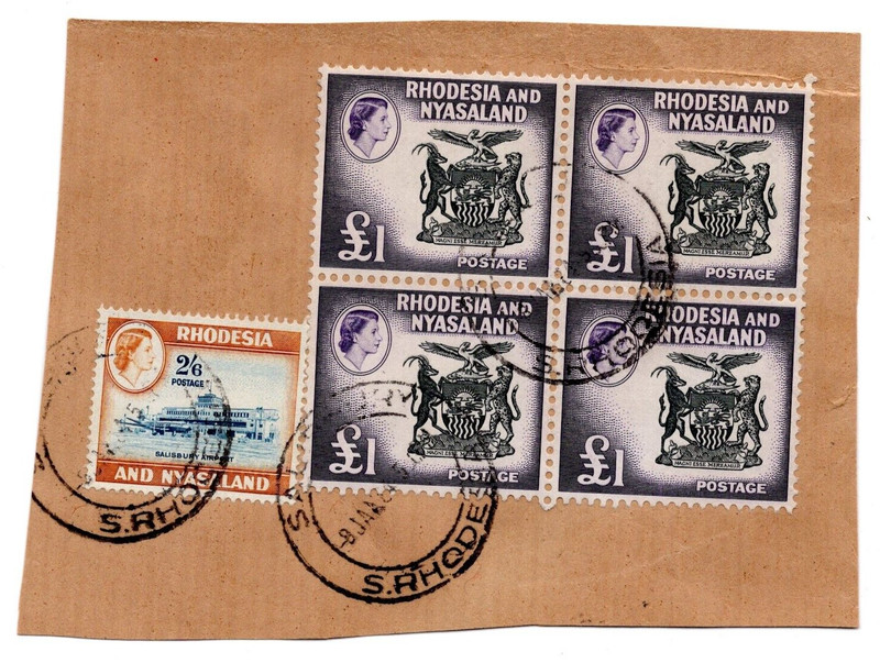 SOUTH AFRICA RHODESIA & NYASALAND 1964 QUEEN ELIZABETH II 1 POUND BLOCK OF 4