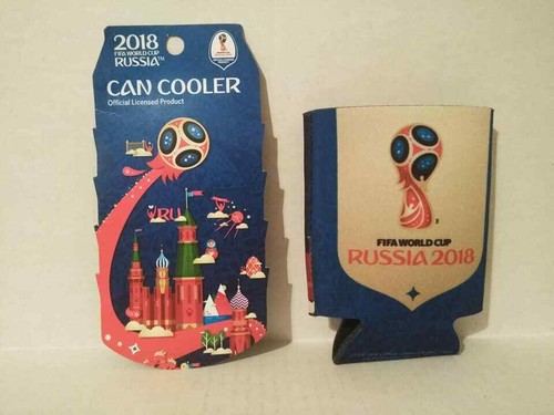Bidone birra bifacciale nuovo con etichette 2018 FIFA World Cup Russia BLU Cooler Koozie NUOVO - Foto 2 di 2