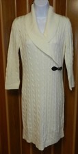 Calvin Klein Cowl Neck Sweater Dress Size MEDIUM Cream Cable knit (nn24)