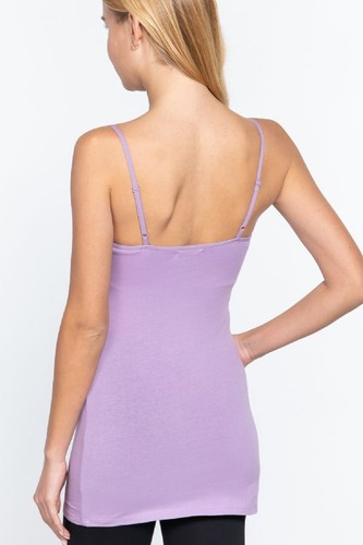 Women's Long Cami Built-In Shelf Bra Adjustable Spaghetti Strap Tank Top - Picture 116 of 217