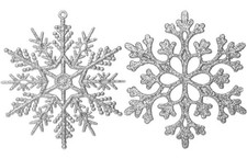 36 Pack Silver Glitter Snowflake Ornaments, Plastic Christmas Glitter Snowfla...