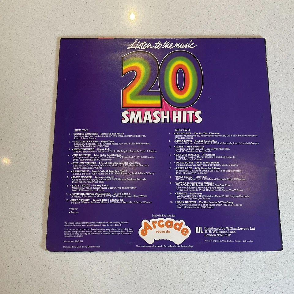 Varios - Listen To The Music - 20 Smash Hits, LP, (Vinilo) arcade ade p11 Bowie Foto 2 de 4