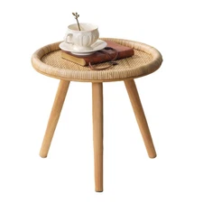 Small Side Table, Rattan Round Coffee Table, Boho Circle Side Tables End Tabl...