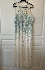 Chiffon Floral Maxi Dress White/Teal XXL New with Tags. Retail 68.00.