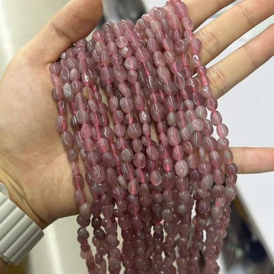 6x8mm Natural Irregular Smooth Pebble Nugget Purple Madagascar Rose Quartz Beads
