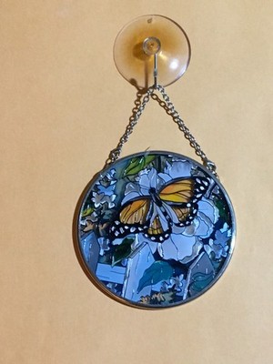 Butterfly Flower 3.5  Suncatcher AMIA Studios Fine Art Hand-Painted Glass