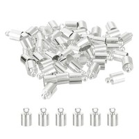 50Stk Endkappen FüR Lederkordeln,6Mm Ad,SäUlenfass-Abschlusskappen,Silberfarben