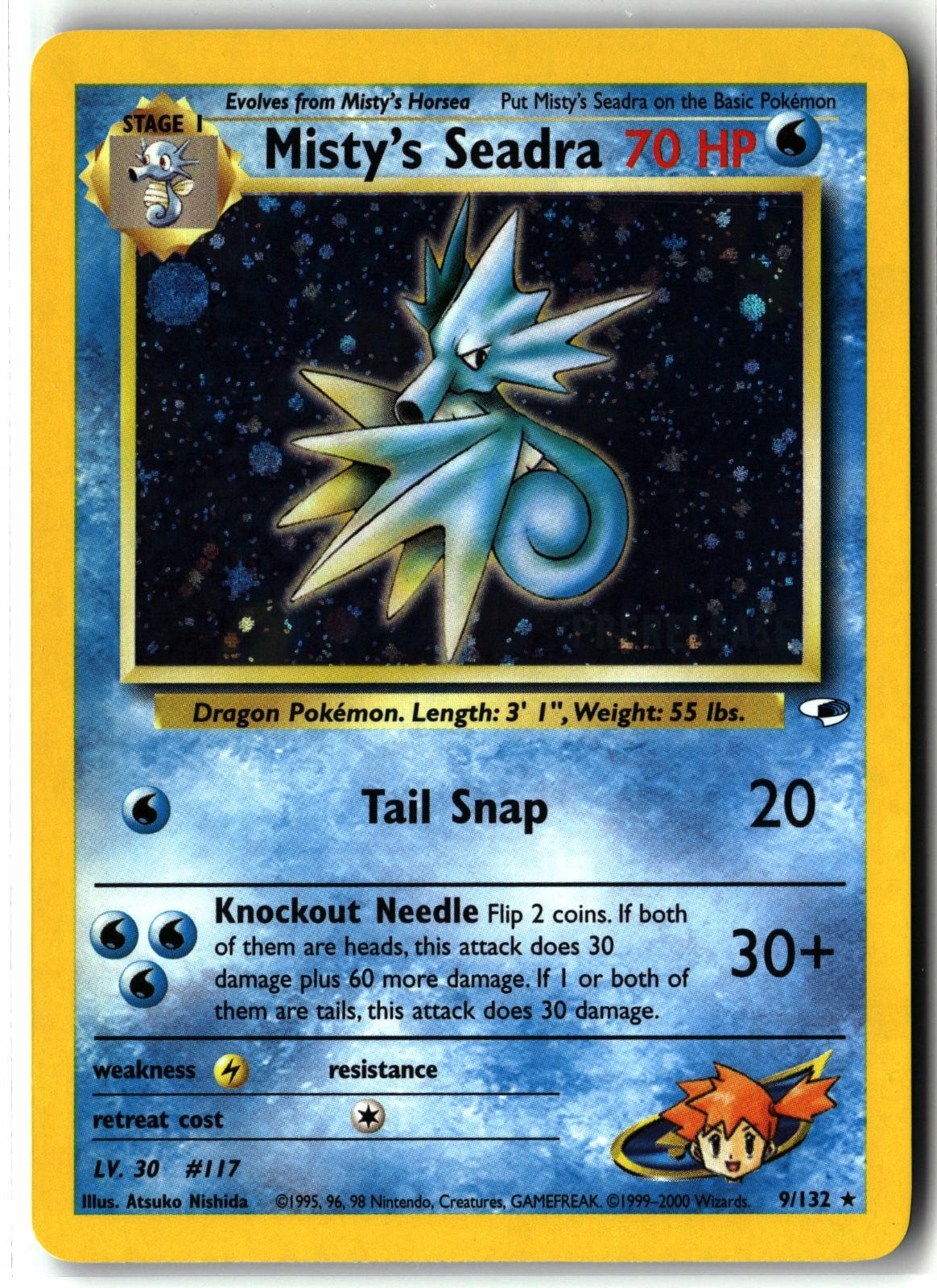 2000 Misty's Seadra ⭐️ 9/132 Prerelease Stamped Holo Rare Gym Heroes Pokemon NM