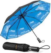 TechRise Regen-Schirm, Taschen-Schirm, Sturmfest Groß -10 Rippen Windsicher Blau