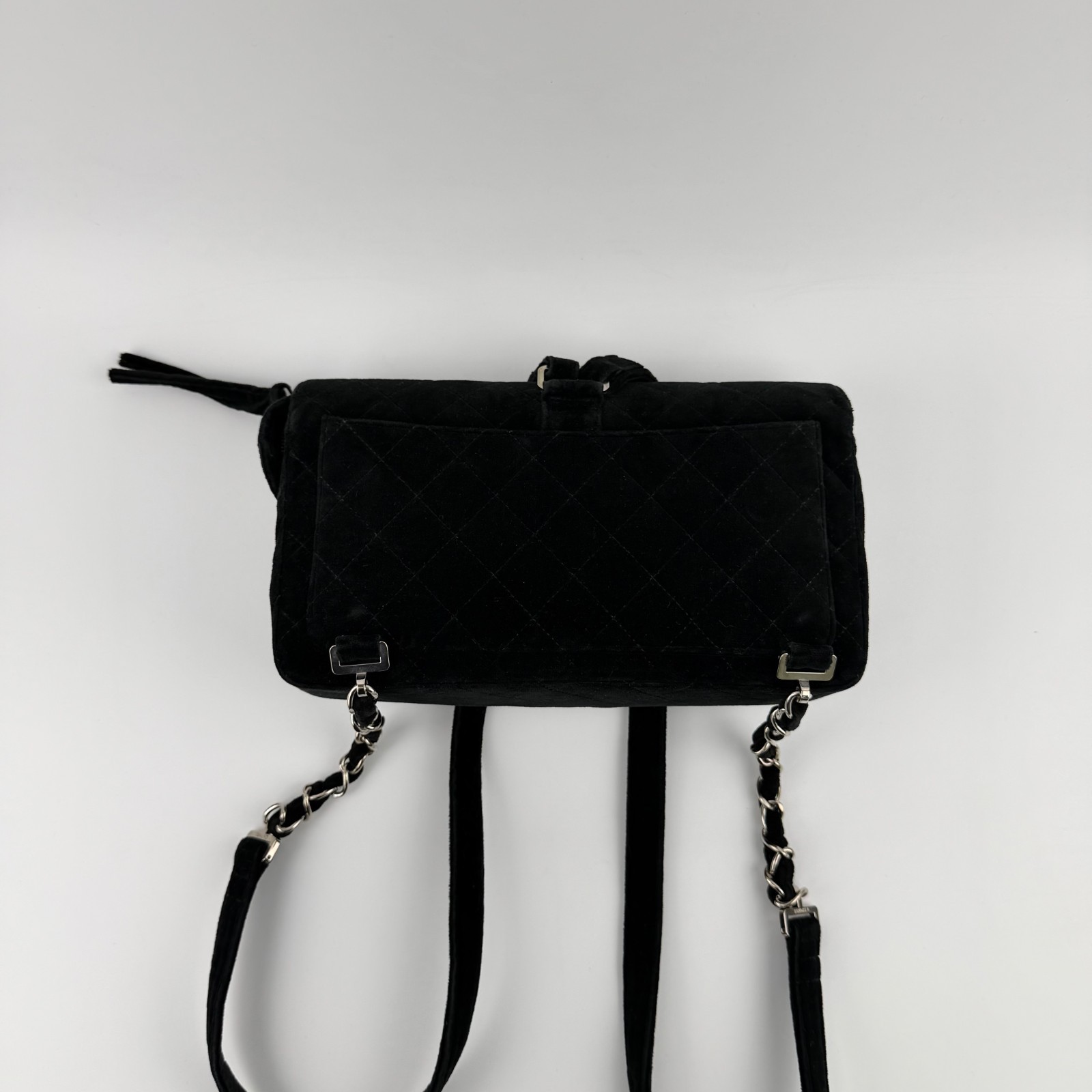 Auth CHANEL Matelasse Backpack Black Velvet CC Logo Chain Vintage image 3