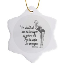 3dRose Inspirational Quote Snowflake Ornament 3" - Black White Porcelain