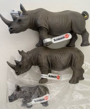 Schleich 14394,14193,14395,Spitzmaulnashornbulle,-Kuh,-Kalb, mit Fahne , Neu !!!