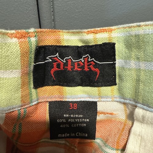 Dtek Men's Y2K Shorts Baggy long Yellow Brown Multicolor Plaid Size 38 Grunge - Picture 3 of 3