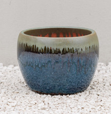 Primrose Glazed Round Outdoor Clay Planter in Two Tone Blue and Gold