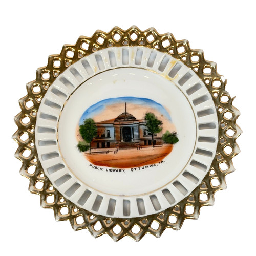 LIBRARY - OTTUMWA IA IOWA Souvenir Porcelain Trinket CHINA PLATE