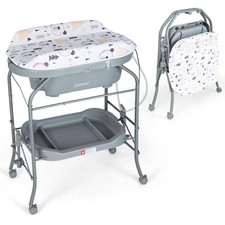 Baby Changing Table with Bathtub Folding Infant Diaper Changing Station Grey