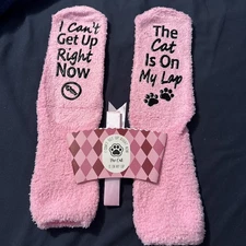 Pink Fuzzy Socks I Can’t Get Up Right Now  Cat