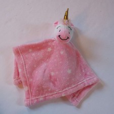 HB Hudson Baby Pink Unicorn Security Blanket Lovey Stars Plush White Soft Fleece