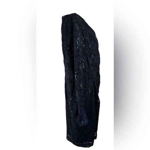 Lauren Ralph Lauren Cocktailkleid dunkelblau Spitze Pailletten Glockenärmel 18 Stretch Wickeloptik - Bild 5 von 12