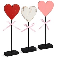 3 Pcs Valentine's Day Wooden Hearts Shape Sign, Valentines Day Farmhouse Tabl...