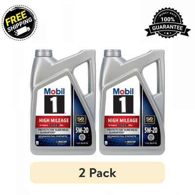 (2 pack) Mobil 1 High Mileage Full Synthetic Motor Oil 5W-20, 5 Quart, Free Ship