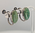 VTG Sterling Silver Turquoise Screw Back Earrings Oval RARE