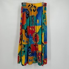Women Vintage 90s Maximalist Boho Maxi Skirt Sz S Colorful Tiered Eclectic Indie