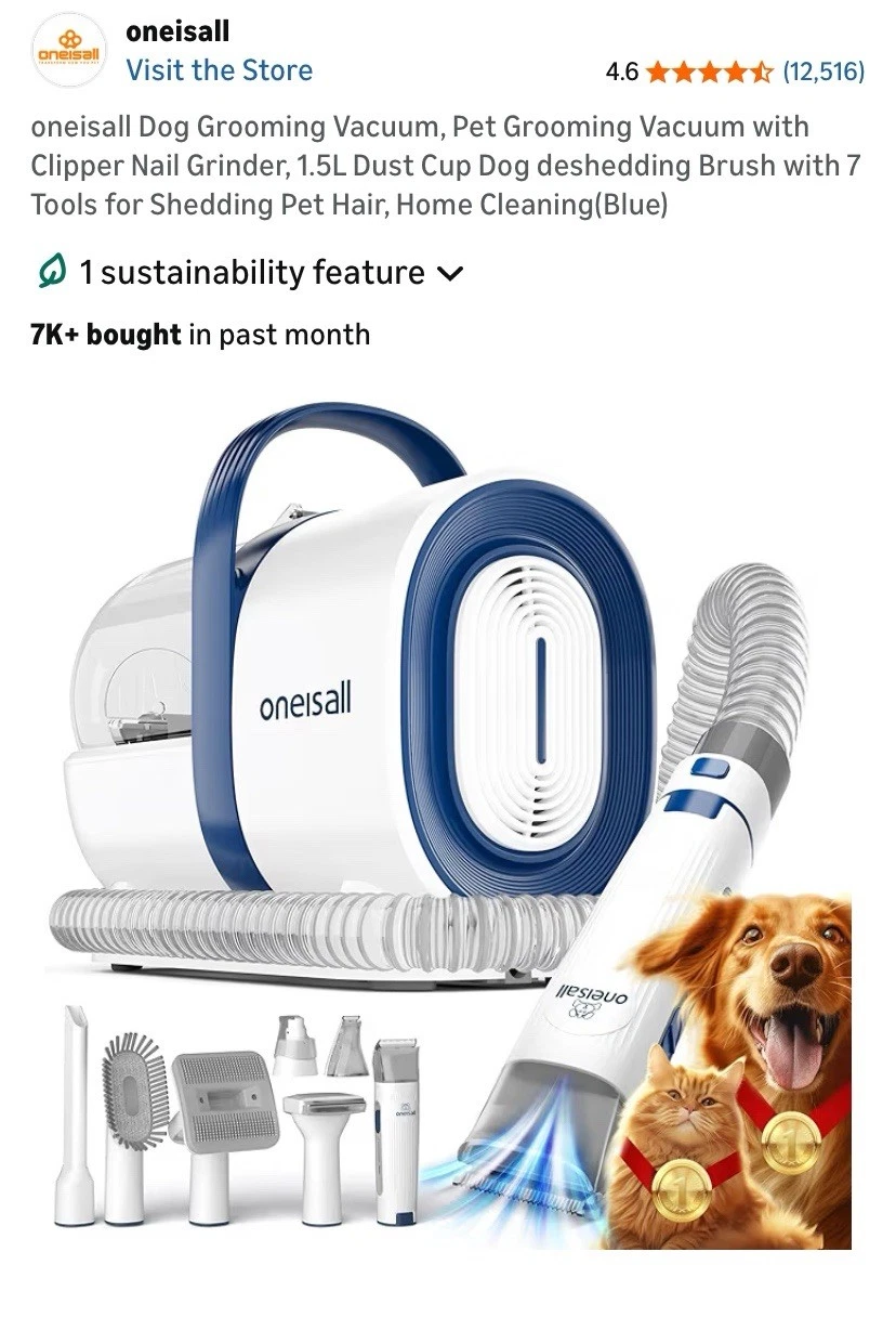 Oneisall Dog Cat Grooming Vacuum Kit – Pet Hair Clipper & Nail Grinder - 7 Tools
Opens in a new wind