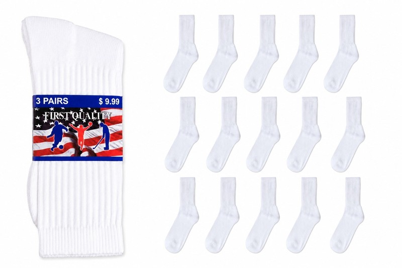 12 Pairs Men's Cotton Crew Everyday Cushion White Socks Size 10-13 New