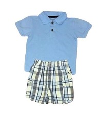 12 Month Plaid Cargo Shorts  Blue Polo Shirt Boys Summer Set /Outfit