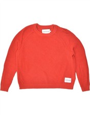 CALVIN KLEIN Womens Crop Crew Neck Jumper Sweater UK 6 XS Red Cotton BG72